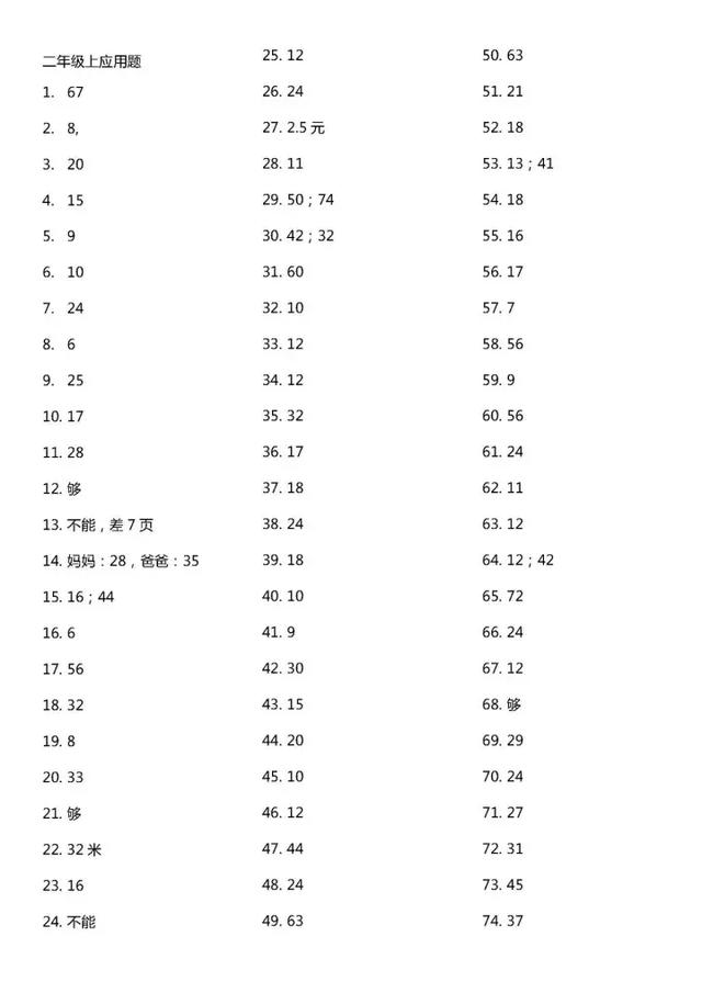 二年级上数学应用题200题含答案