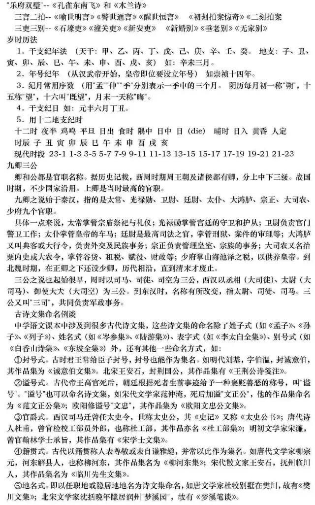 推荐收藏丨高中语文文学常识最全汇总，可直接下载打印！