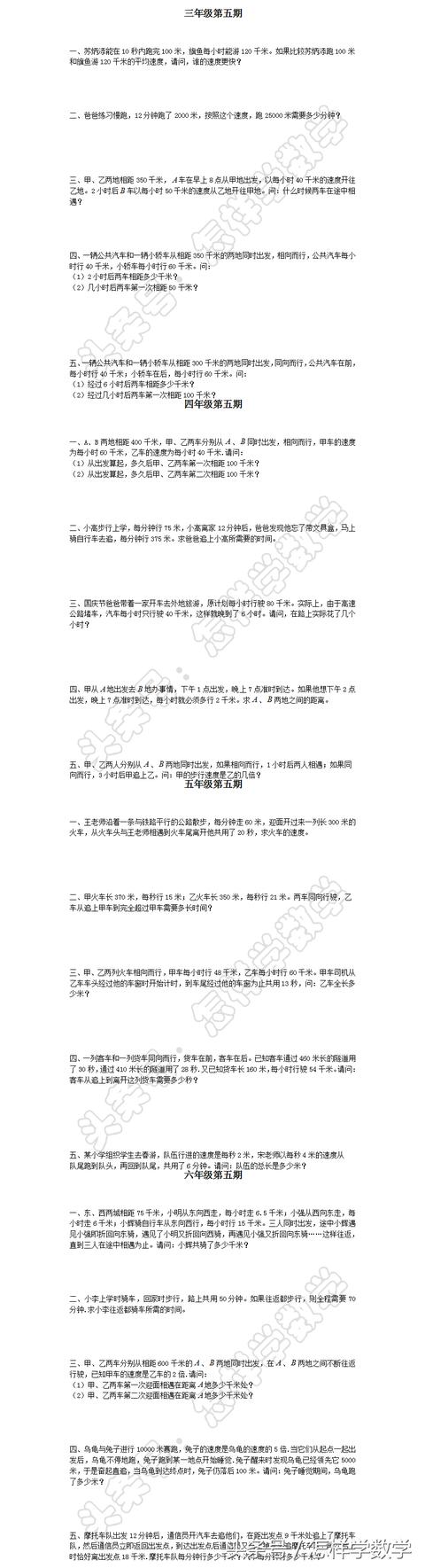 小学生一定要会做的数学应用题：行程问题