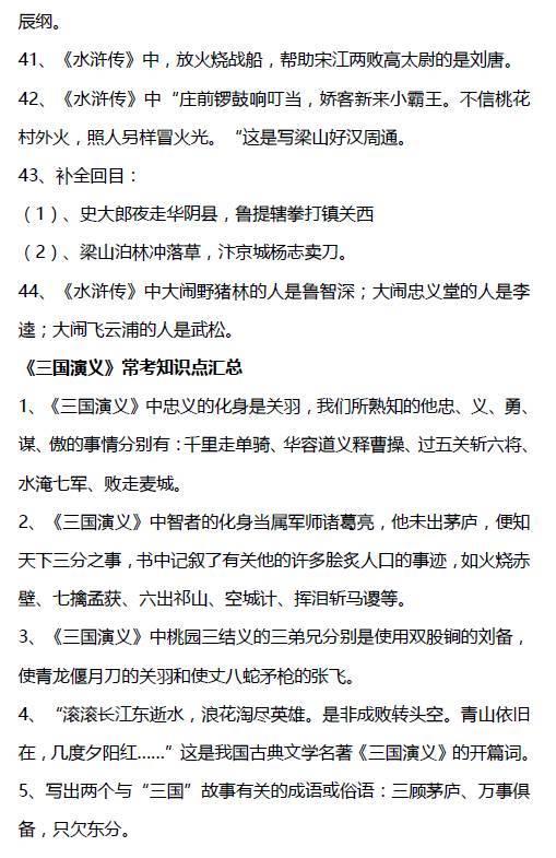 四大名著常考知识点，必须看看，建议家长为孩子收藏