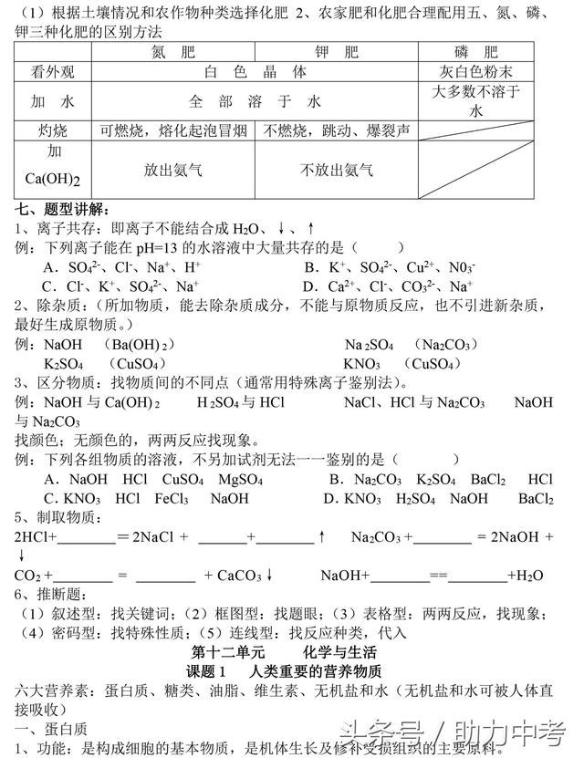 初三化学全册知识点总汇（填空版），期中复习一定用得上！