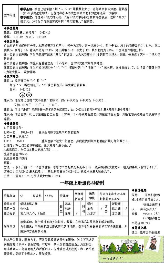 小学数学一年级上册易错题分析