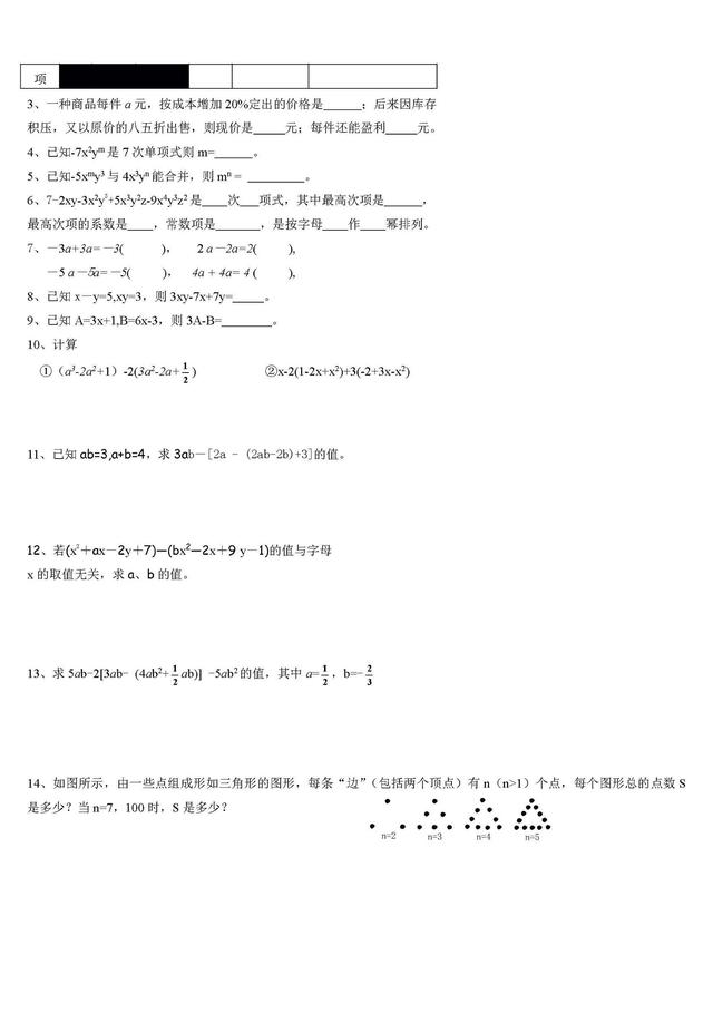 人教版七年级上学期末复习知识点和重要习题