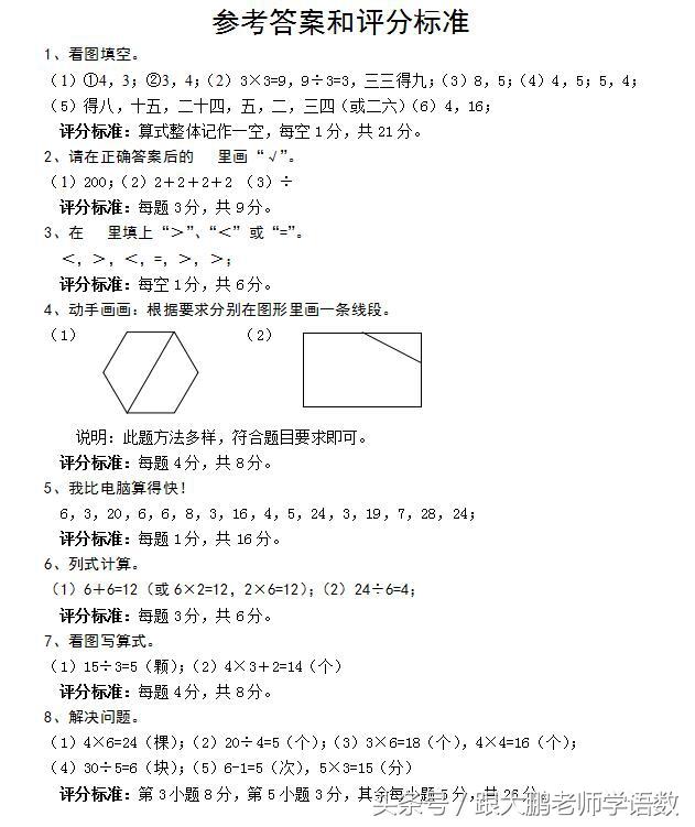 苏教版二年级数学上册期中测试，名师推荐，难易适中！