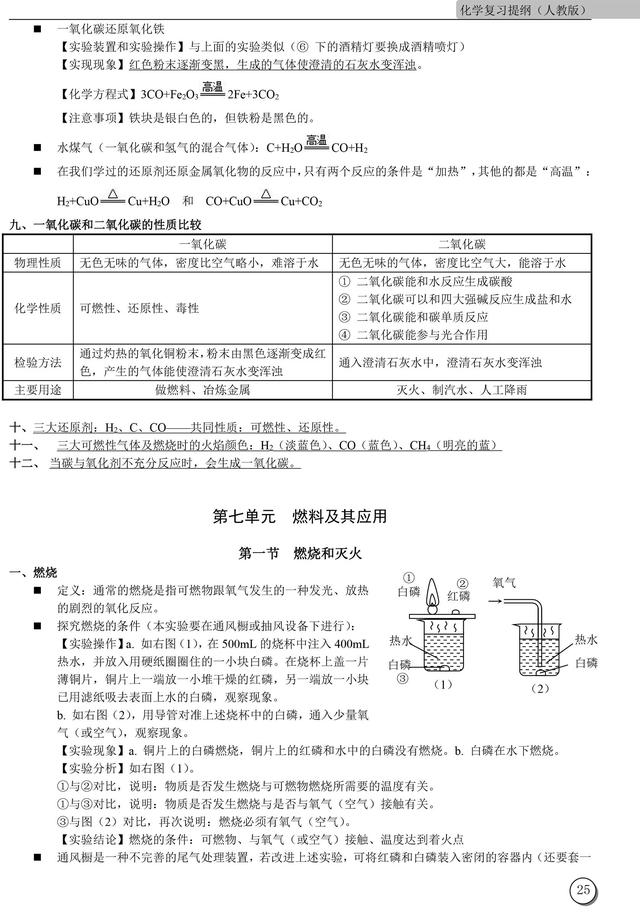 初中九年级第一学期化学复习提纲（很全面）