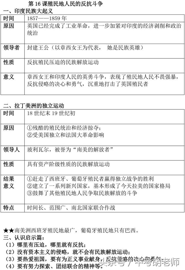 人教版九年级上册历史知识点归纳总结（填空版）