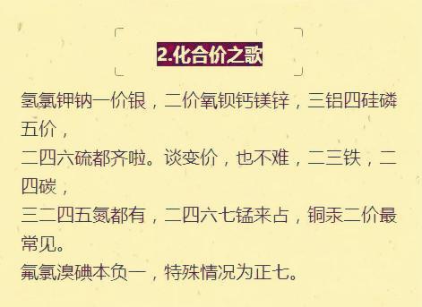 初中化学知识口诀