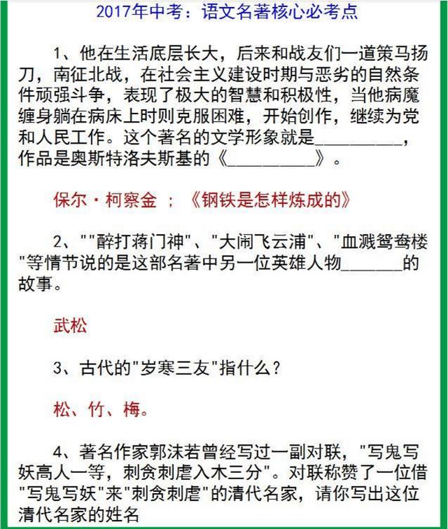 语文老师精心整理：升学必考26个名著核心考点