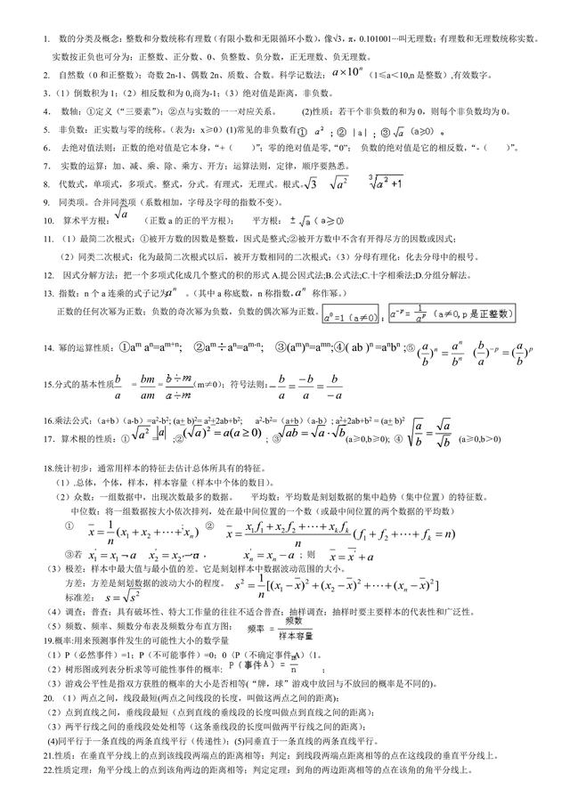 一网打尽，初中数学学习五十四大基础知识点，全记住数学不再难！