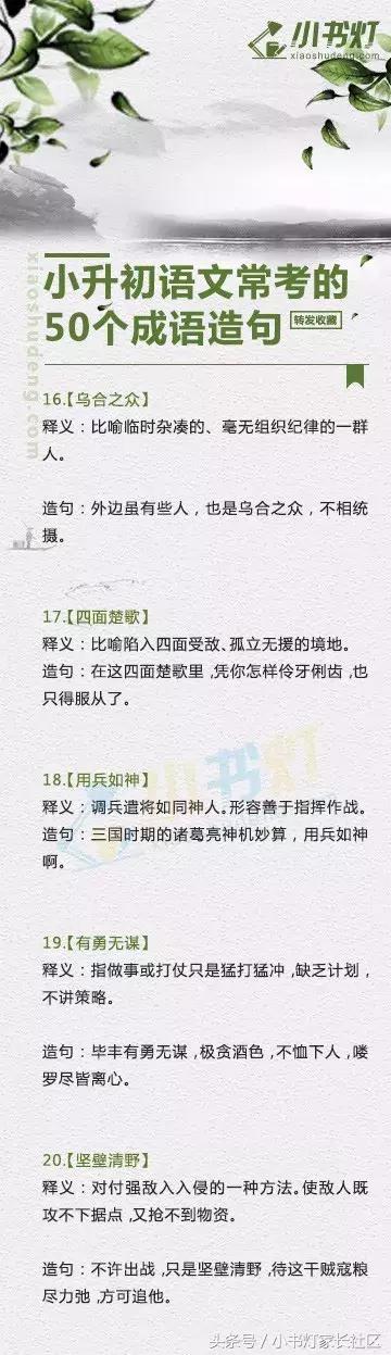 用小升初常考的50个成语造句