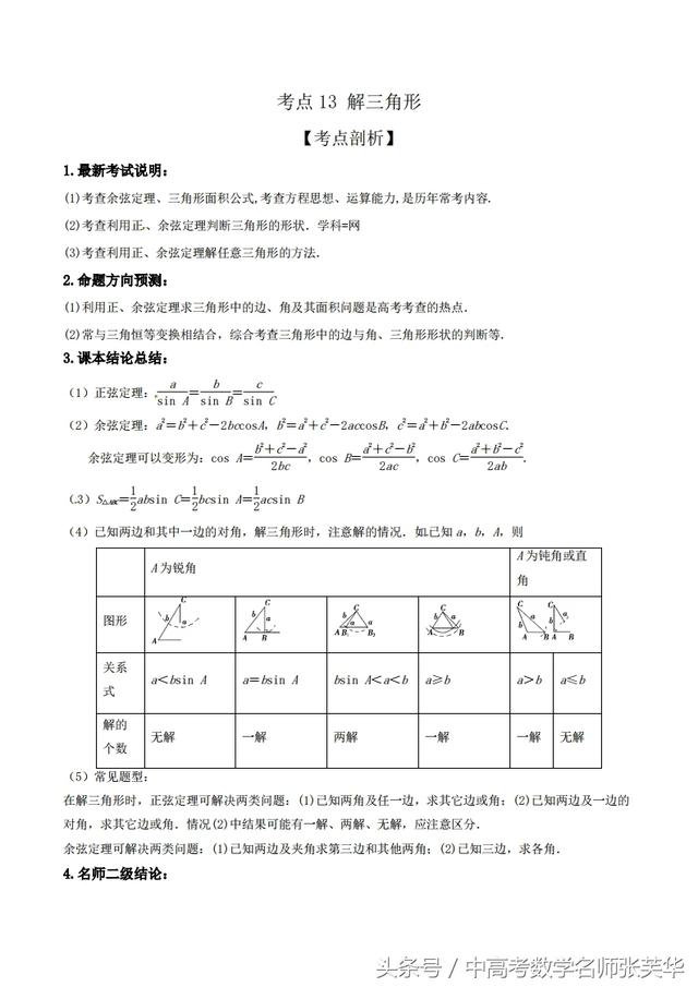 2018年高考数学黄金考点系列之斜三角形中的命题规律技巧陷阱归纳