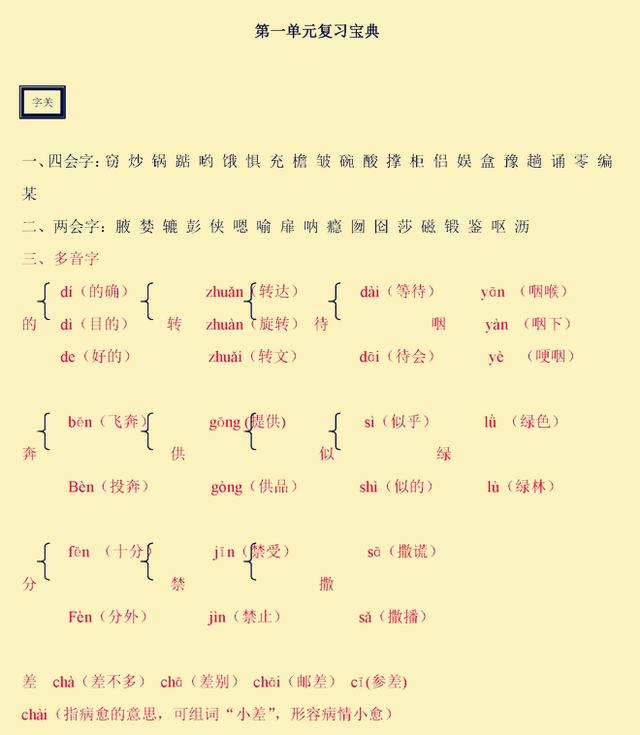 人教版五年级语文上册期末复习资料