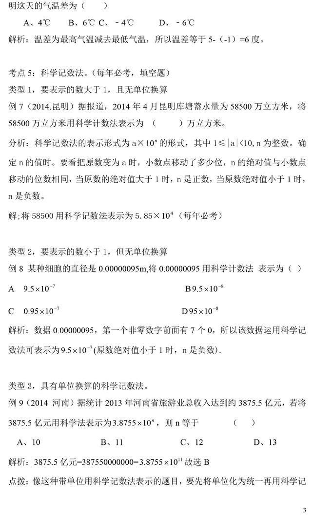 人教版初中数学数与式版块基础知识点及例题分析