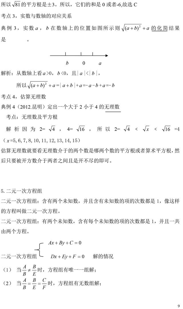 人教版初中数学数与式版块基础知识点及例题分析