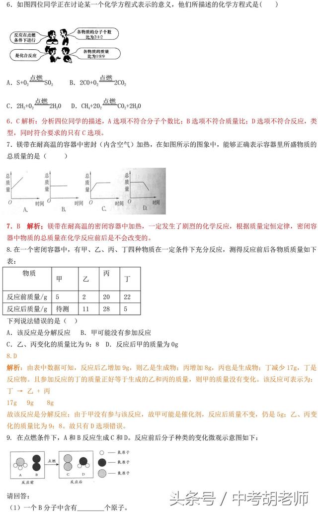 中考化学化学方程式考点练习（含解析）