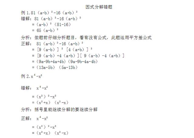 八年级数学因式分解最常见的20种易错题讲解,检查和你做法一样吗!