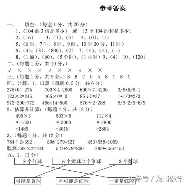 【新人教版】小学数学三年级上册期末热身卷（附答案）