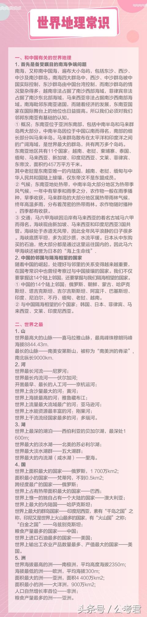 公考常识汇总｜关于经济、人文、历史、地理知识点集锦！