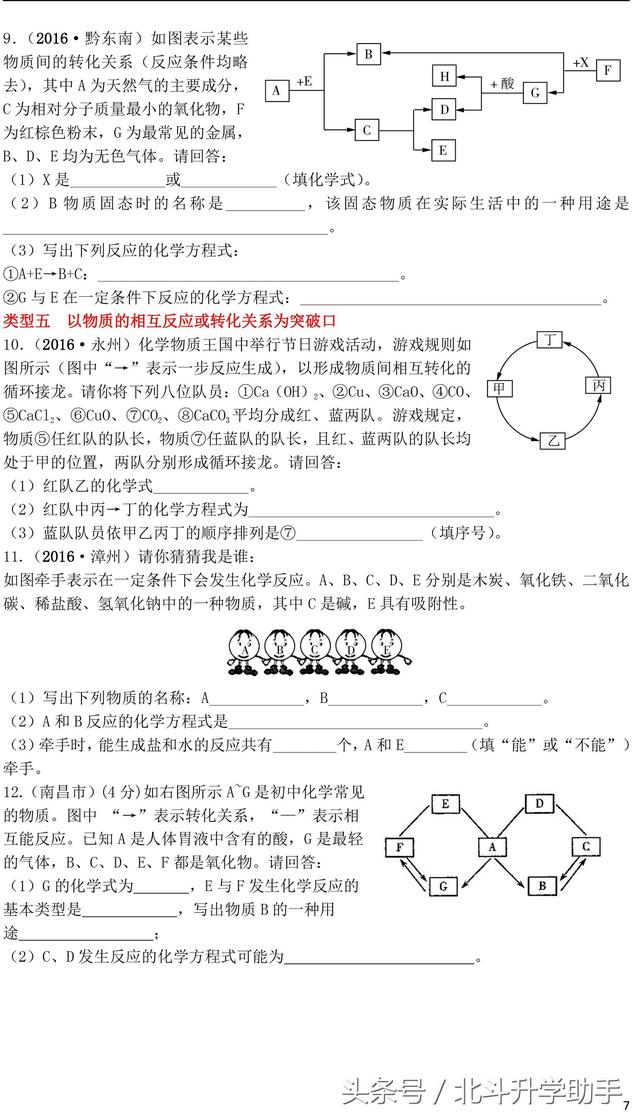 中考化学物质的转化与推断题专题复习训练