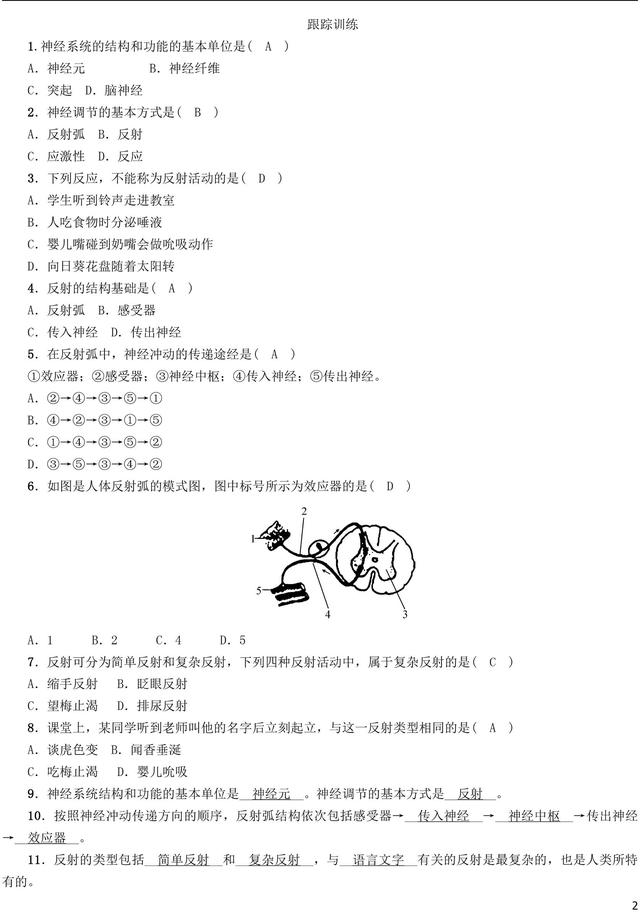 2018年中考生物总复习神经调节的基本方式精讲