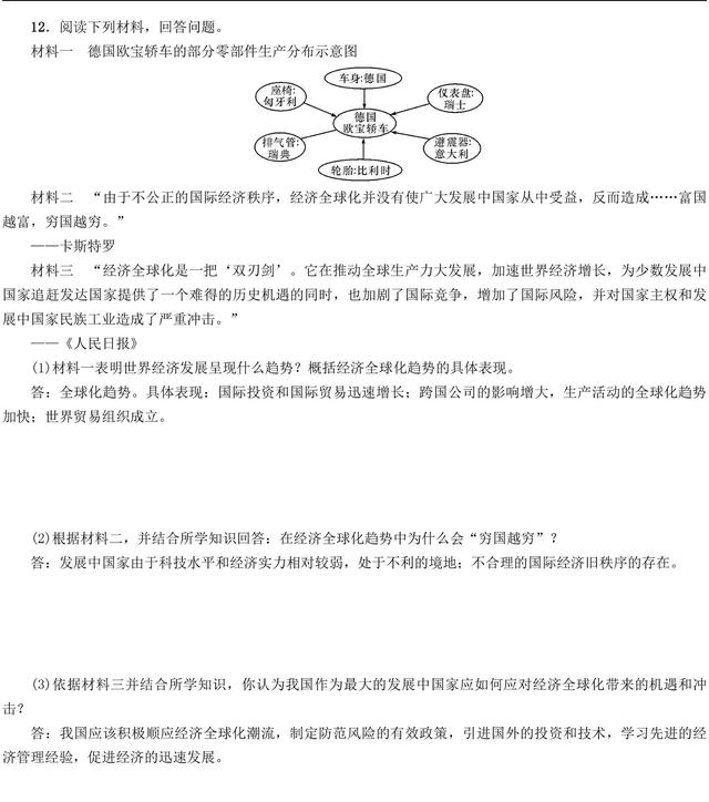 2018年中考历史总复习战后世界格局的演变练习