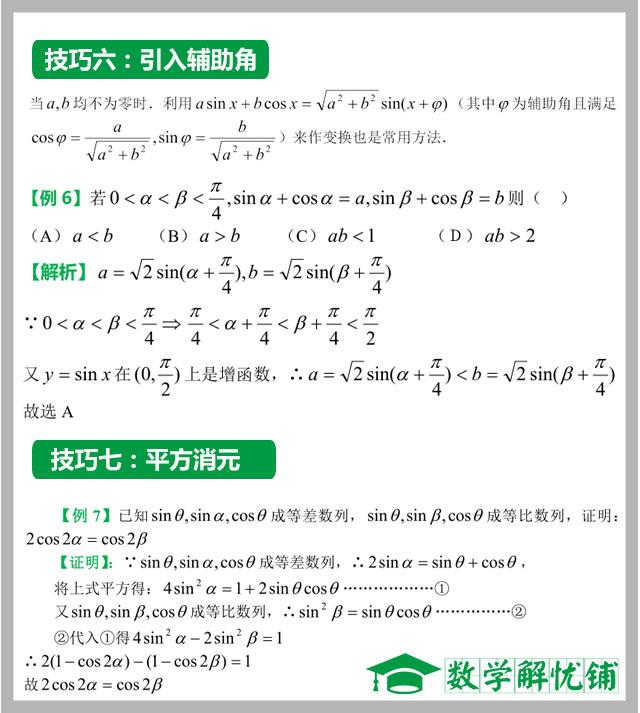 高中数学小专题：9种常用三角恒等变换技巧总结