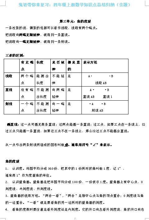 四年级数学期末复习