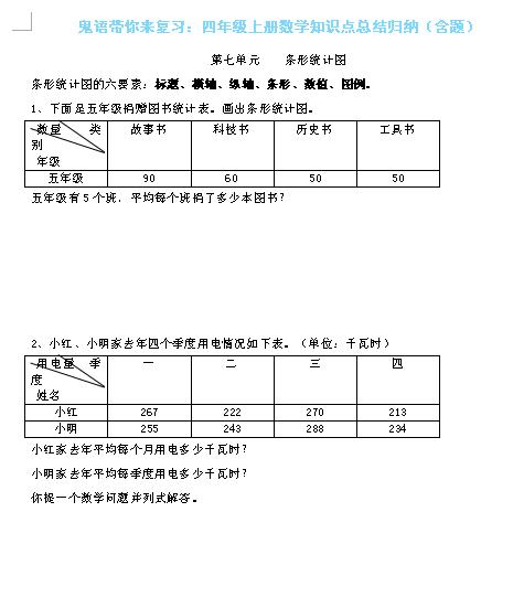 四年级数学期末复习