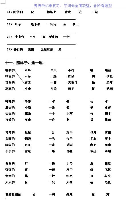 小学语文一年级字词句全面攻坚