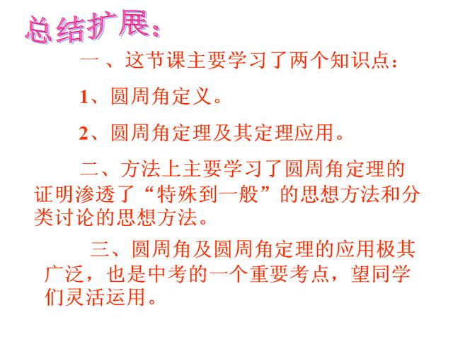 初中九年级数学《圆周角》教学回顾例题讲解，没学会的同学抓紧了