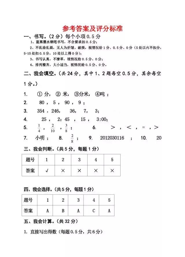 小学三年级上册数学期末试卷及答案详解