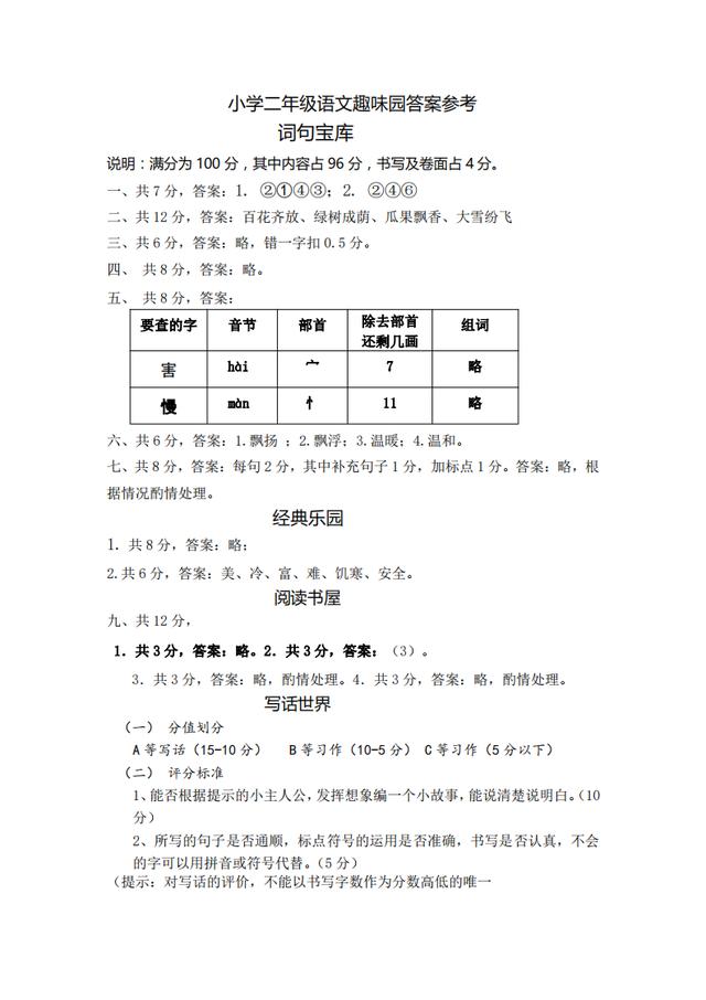 部编版语文二年级上册期末测试卷（排版精美，难度适中）