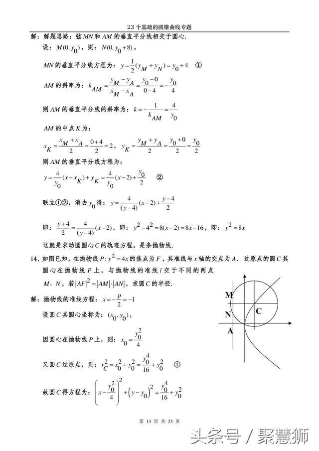 高中数学解析几何：23个基础的圆锥曲线问题 专题破解讲座