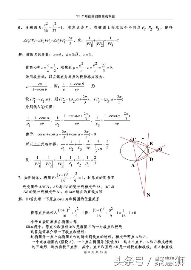 高中数学解析几何：23个基础的圆锥曲线问题 专题破解讲座