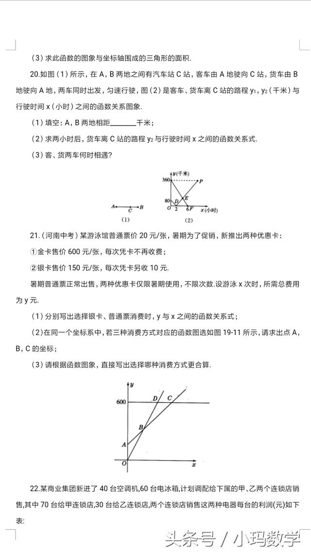 苏版八年级数学一次函数专题卷附答案