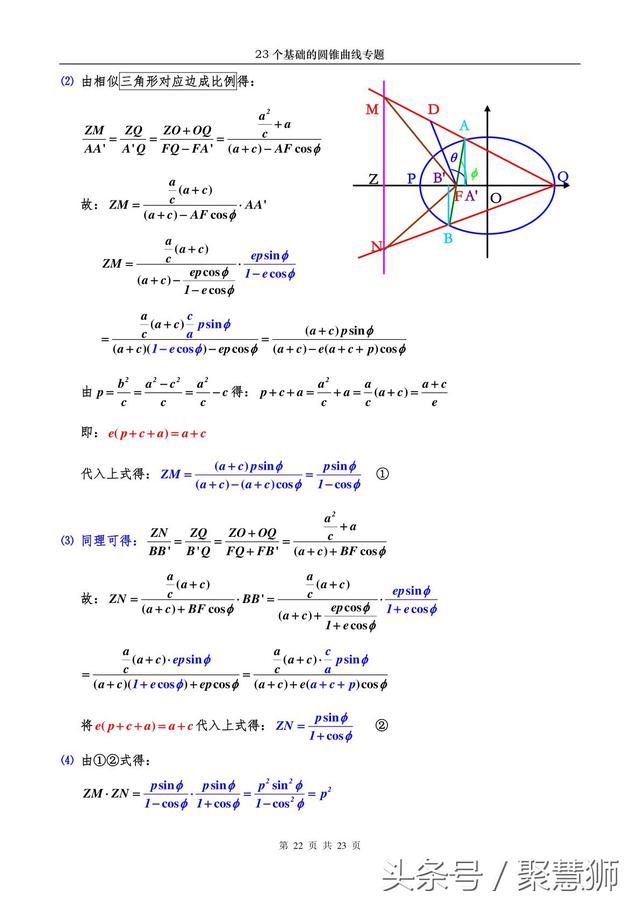高中数学解析几何：23个基础的圆锥曲线问题 专题破解讲座