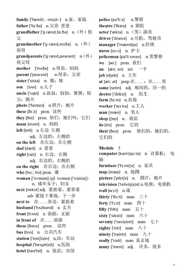 2017新外研版七年级上册单词带音标