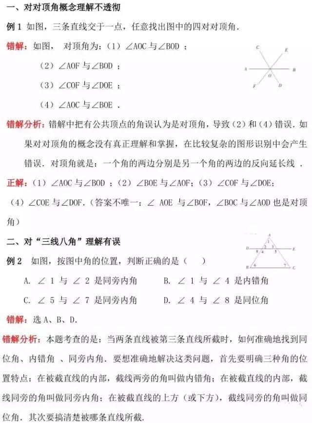 初中数学：相交线与平行线知识梳理总结