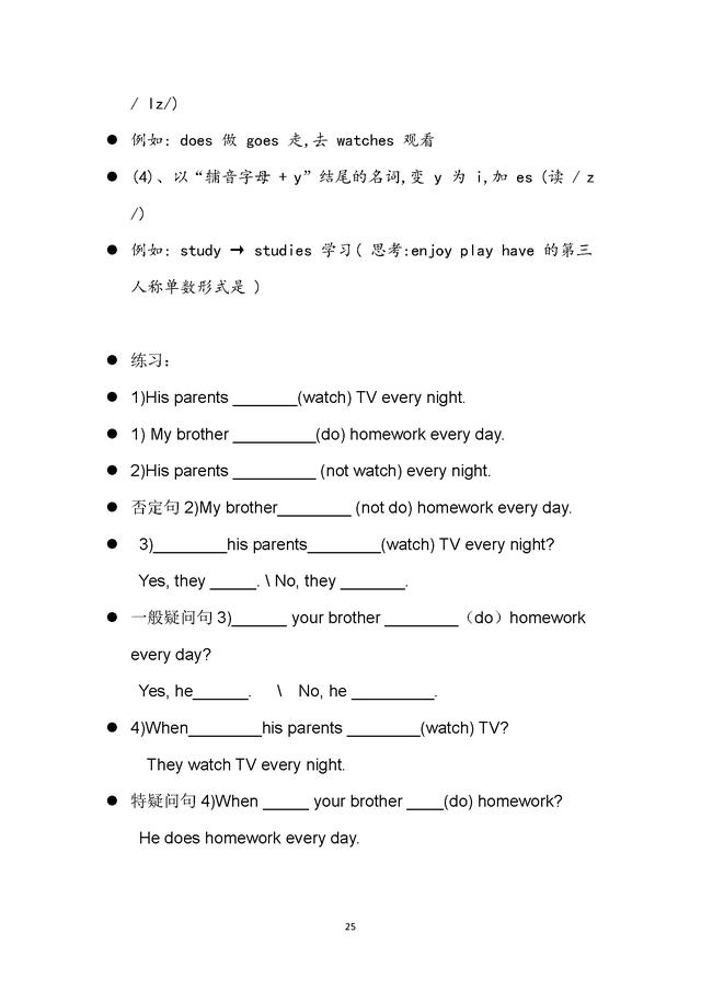 人教版初一英语上册语法专项练习