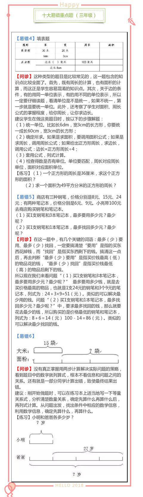 小学1-6年级数学易错点分析汇总