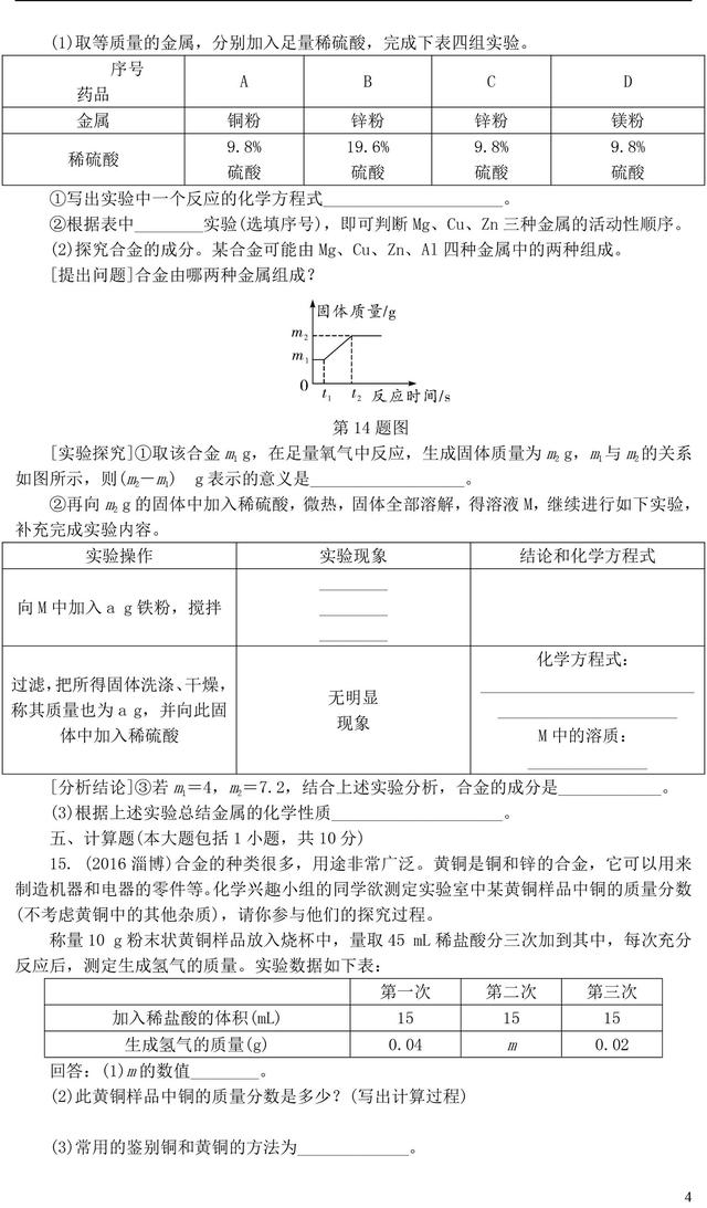 中考化学金属的化学性质考点研究精练检测（含解析）