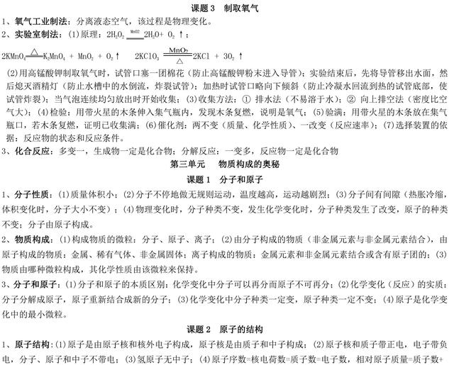 初中化学名师整理：九年级化学各单元中考必背知识点