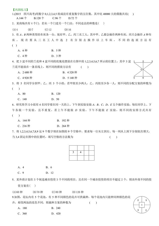 高考冲刺题型天天练，高考总复习：计数原理、排列组合详解加习题