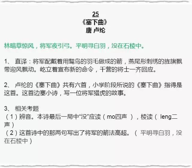 小学语文“逢考必出”的古诗词+国学常识