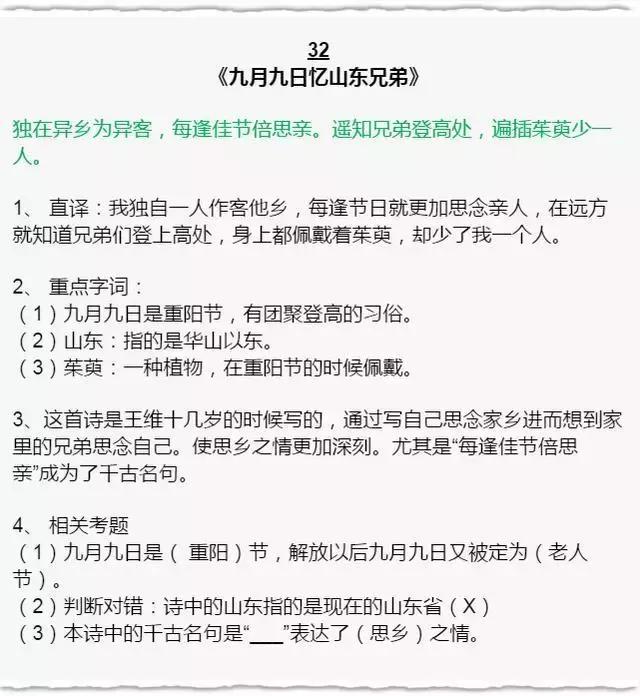 小学语文“逢考必出”的古诗词+国学常识