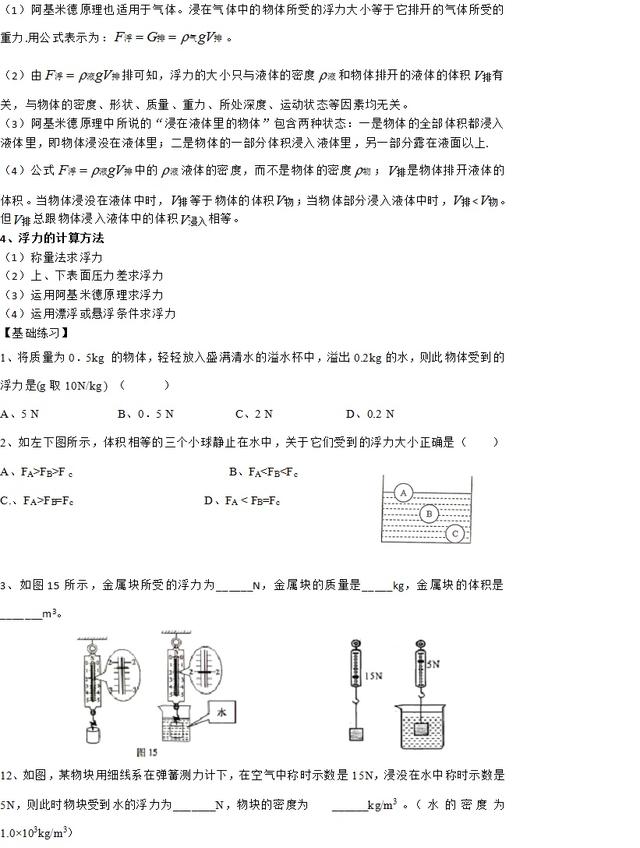 「中考物理总复习」浮力 这份资料让我们的学习更高效轻松