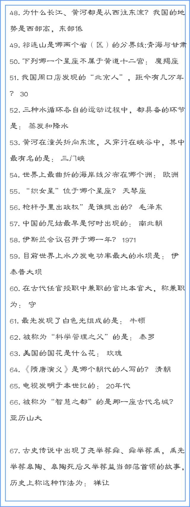 省考常考到的130条常识考点，记住考高分！