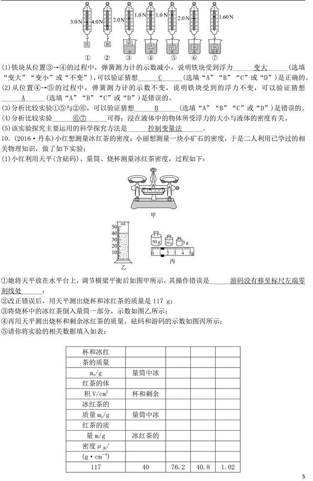 中考物理实验探究专题复习