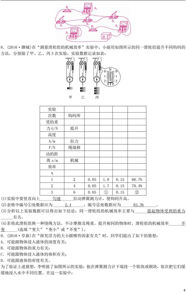 中考物理实验探究专题复习