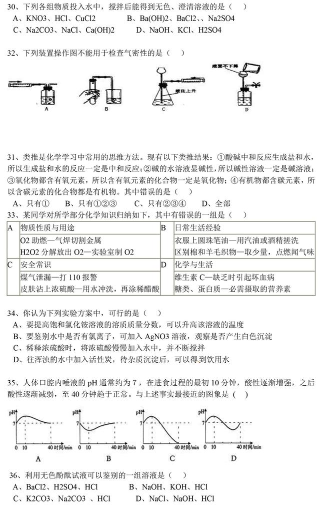 100套中考化学真题总结：这100道化学精选选择题！年年必考！